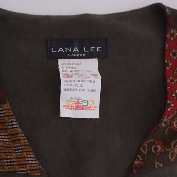 Vintage Lana Lee Canada Olive Green Paisley Patchwork Button Up Vest 16 L - Picture 8 of 9
